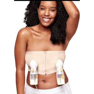 Medela Beige Hands-Free Pumping Bustier Bra Size M Breast Pump Nursing Bra